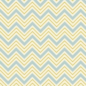 Americana Summer:  Chevron Zigzag (Cream, Sky Blue & Gold)