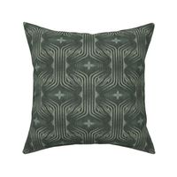 Interweaving lines textured elegant geometric with hexagons and diamonds - moody muted dark green - medium