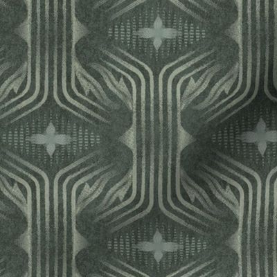 Interweaving lines textured elegant geometric with hexagons and diamonds - moody muted dark green - medium