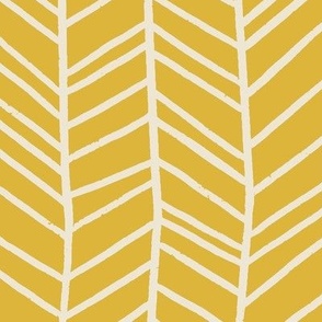 (L) Find Your Path - hand drawn wonky chevron stripe- jungle blender pattern - mustard and cream