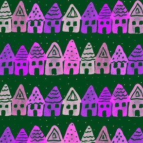 Houses Block Print-Purple 