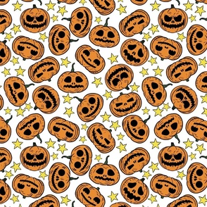(Large) Retro Cartoon Style Halloween Pumpkins White Background