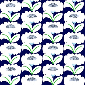 It’s Gonna Be Great Day! Mini Fun Cheerful Daisy Flowers In White And Blue With Grass Green Sunshine Retro Modern Wallpaper Style Sunny Scandi 4th Of July Summer Floral Sun Pattern