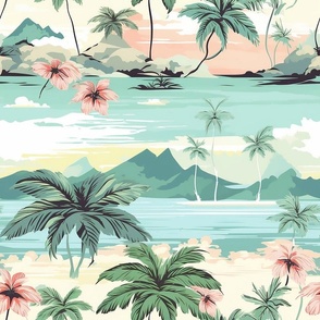 Bigger Tropical Islands in Turquoise and Soft Pink