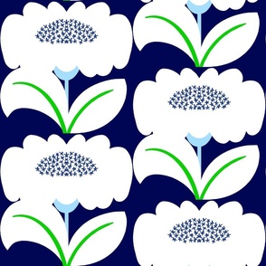 It’s Gonna Be Great Day! Fun Cheerful Daisy Flowers In White And Blue With Grass Green Sunshine Retro Modern Wallpaper Style Sunny Scandi 4th Of July Summer Floral Sun Pattern