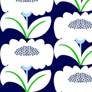It’s Gonna Be Great Day! Big Fun Cheerful Daisy Flowers In White And Blue With Grass Green Sunshine Retro Modern Wallpaper Style Sunny Scandi 4th Of July Summer Floral Sun Pattern
