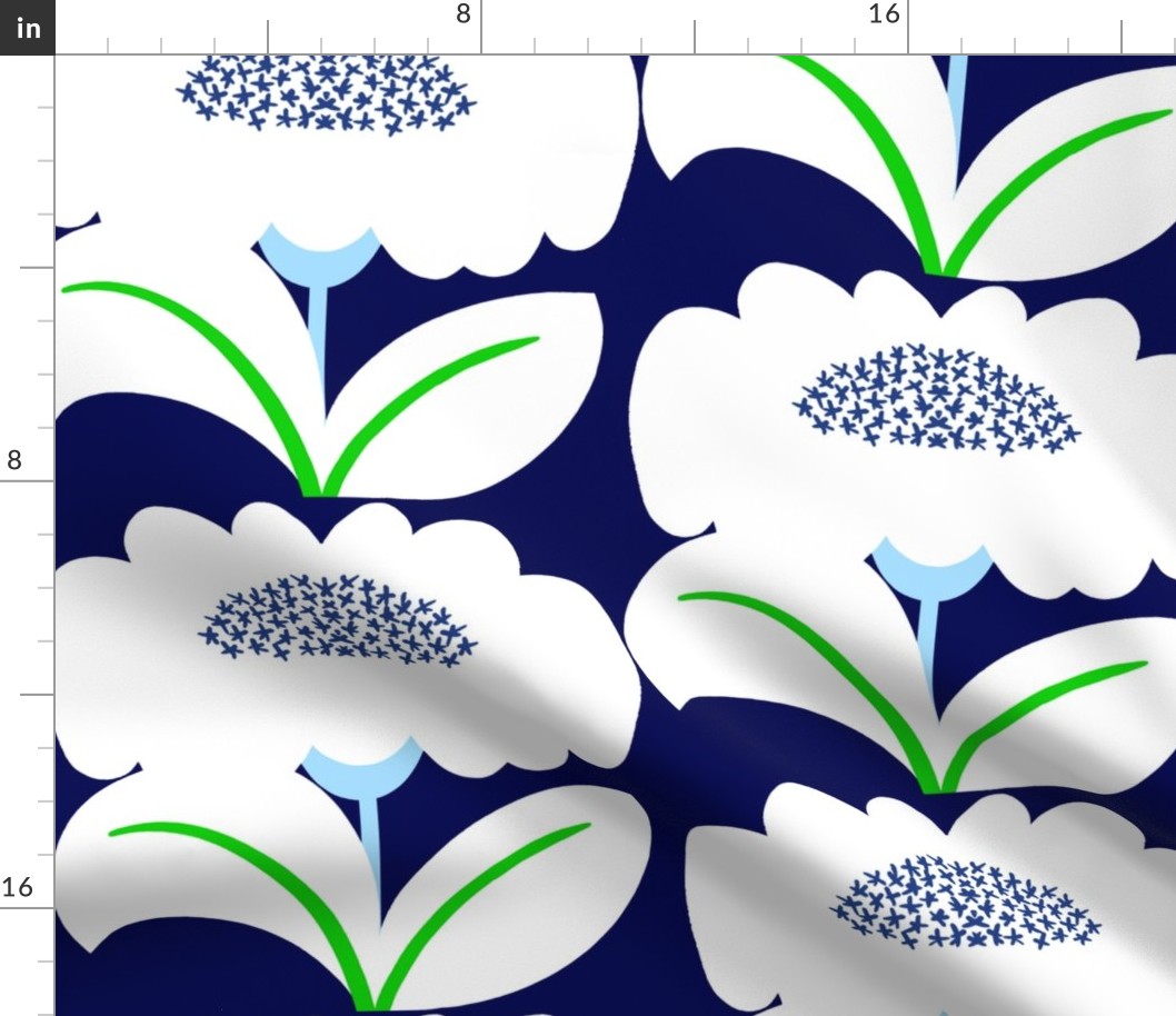 It’s Gonna Be Great Day! Big Fun Cheerful Daisy Flowers In White And Blue With Grass Green Sunshine Retro Modern Wallpaper Style Sunny Scandi 4th Of July Summer Floral Sun Pattern