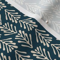 Seagrass  brunches in vertical lines - white on dark blue background