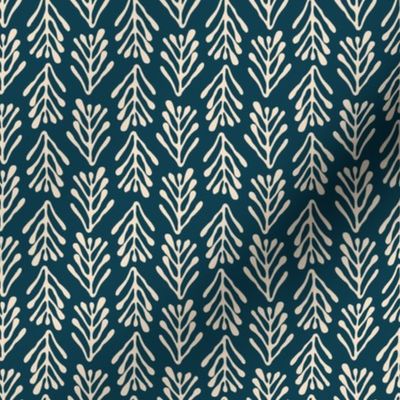 Seagrass  brunches in vertical lines - white on dark blue background