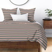 Horizontal straight lines in pastel brown, blue, white and redwood red