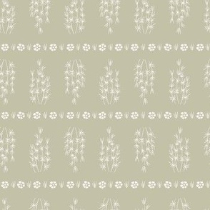 Vintage seagrass in vertical lines - white on pastel olive green background