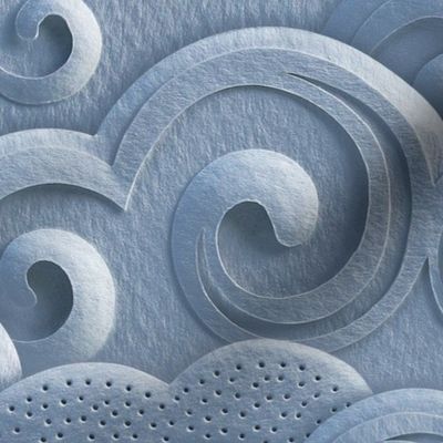 Paper Clouds- Dreamy Cloudy Sky- Paper Cut Faux Texture- Sun- Moon-  Calming Neutral- Monochromatic Indigo Blue Sky- Extra Large