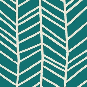 (L) Find Your Path - hand drawn wonky chevron stripe- jungle blender pattern - teal green and cream