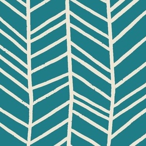 (L) Find Your Path - hand drawn wonky chevron stripe- jungle blender pattern - blue and cream