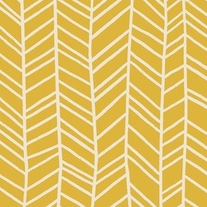 (M) Find Your Path - hand drawn wonky chevron stripe- jungle blender pattern - mustard and cream