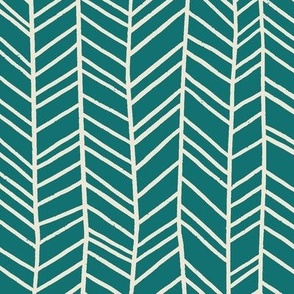 (M) Find Your Path - hand drawn wonky chevron stripe- jungle blender pattern - teal green and cream