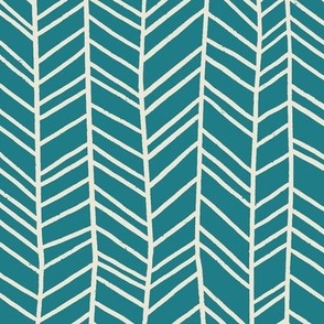 (M) Find Your Path - hand drawn wonky chevron stripe- jungle blender pattern - blue and cream