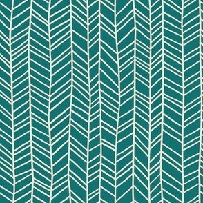 (S) Find Your Path - hand drawn wonky chevron stripe- jungle blender pattern - teal green and cream
