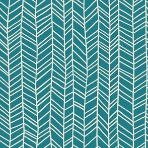 (S) Find Your Path - hand drawn wonky chevron stripe- jungle blender pattern - blue and cream