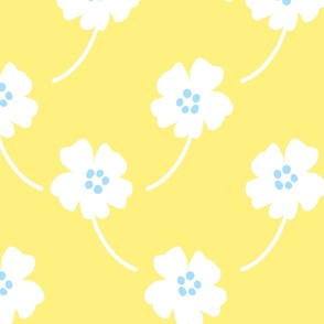 Cosmos Showers Big White Flowers On Lemon Yellow With Baby Sky Blue Cute Mountain Blooms Retro Mid-Century Modern Cottagecore Grandmillennial Floral Scandi Garden Minimalist Wildflower Ditzy Silhouette Vintage Repeat Pattern