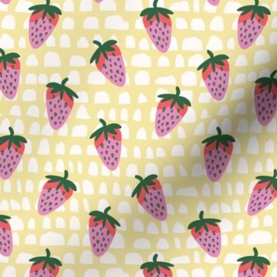 Strawberry Geometric Yellow Half Circle Stripe Fabric Kitchen Home Decor Bedding