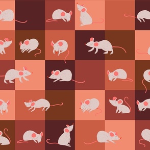 Cute mice in muted orange, brown and red squares