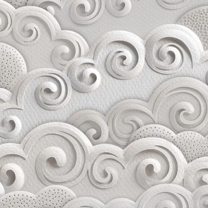 Paper Clouds- Dreamy Cloudy Sky- Paper Cut Faux Texture- Sun- Moon-  Calming Neutral Earthy Tone- Monochromatic Beige- Warm White- Light Greige- Taupe- Gray- Grey- Extra Large