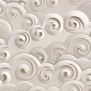 Paper Clouds- Dreamy Cloudy Sky- Paper Cut Faux Texture- Sun- Moon-  Calming Neutral Earthy Tone- Monochromatic Beige- Blush - Taupe- Extra Large
