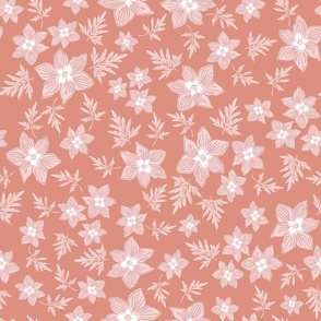 Batik Blockprint Boho Tossed Floral in coral peach