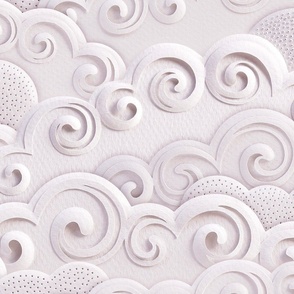 Paper Clouds- Dreamy Cloudy Sky- Paper Cut Faux Texture- Sun- Moon-  Calming Neutral- Monochromatic Off White- Light Soft Pastel Pink Hue- Extra Large