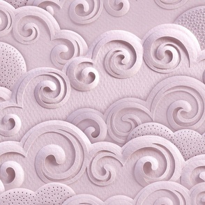 Paper Clouds- Dreamy Cloudy Sky- Paper Cut Faux Texture- Sun- Moon-  Calming Neutral- Monochromatic Peony Pink- Light Soft Pastel Pink- Extra Large