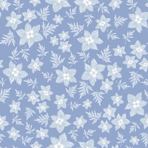 Batik Blockprint Boho Tossed Floral in Baby Blue