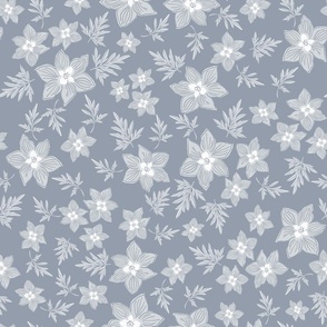 Batik Blockprint Boho Tossed Floral in Silver Gray