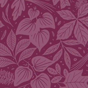 Appalachian Forest Floor Pattern - Berry Purple - Medium Scale - Tonal Autumn Botanical Featuring Native Plants and Medicinal Herbs