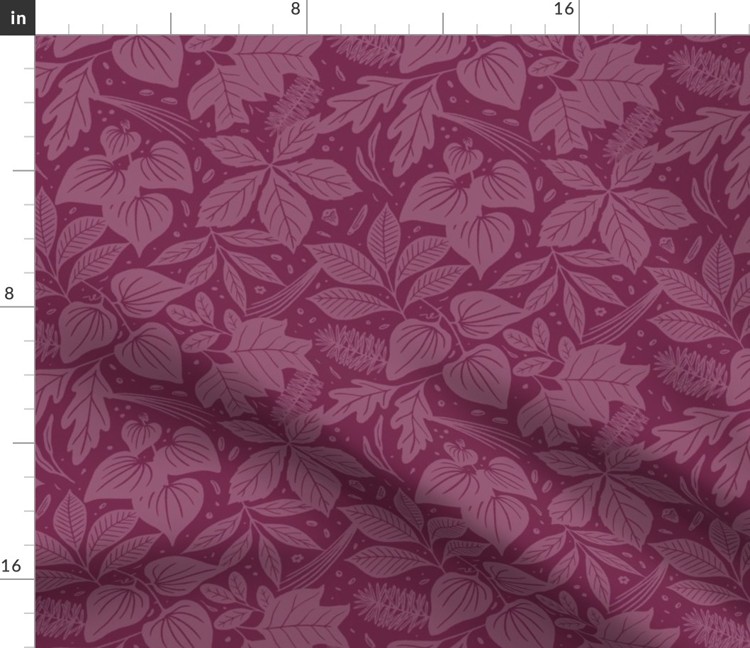 Appalachian Forest Floor Pattern - Berry Purple - Medium Scale - Tonal Autumn Botanical Featuring Native Plants and Medicinal Herbs