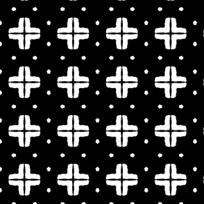 Black and White Geometric Crosshair Block Print on Black - Large