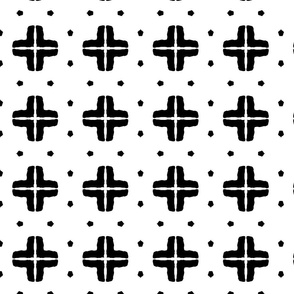 Black and White Geometric Crosshair Block Print on White - Large
