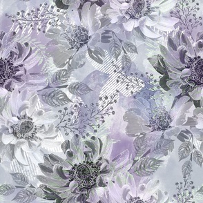 Gray, lilac flowers on a light background. Delicate watercolor floral pattern.
