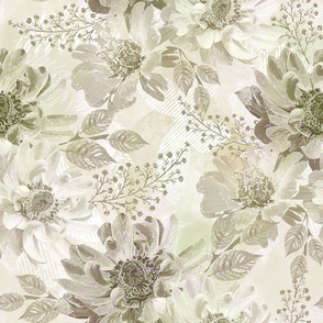 Gray, olive flowers on a light background. Delicate watercolor floral pattern.