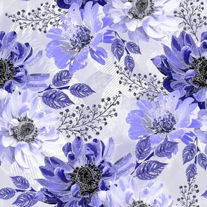 Blue, lilac flowers on a light background. Delicate watercolor floral pattern.