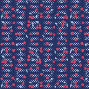 Cherry Dice with Polka Dots, Navy