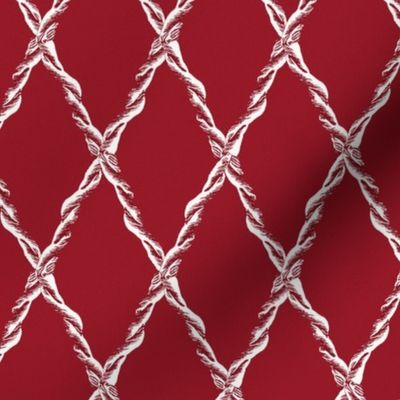 L ✹ Nautical Diamond Nets in Crimson Red and White Linen