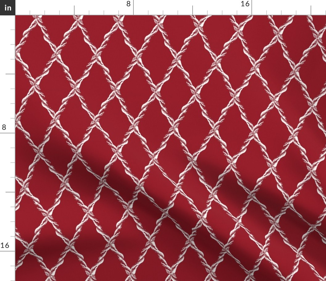 L ✹ Nautical Diamond Nets in Crimson Red and White Linen