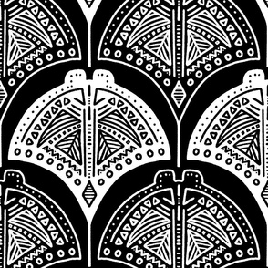 Tribal Stingrays | Medium Scale | Black and white | Line art ocean block print