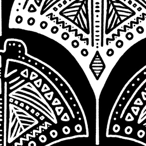 Tribal Stingrays | Jumbo Scale | Black and white | Line art ocean block print