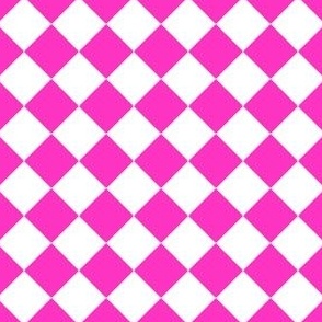1” Diagonal Checkers, Hot Pink and White
