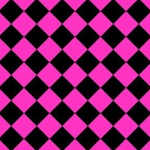 1” Diagonal Checkers, Hot Pink and Black