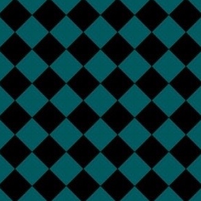 1” Diagonal Checkers, Teal and Black