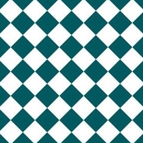 1” Diagonal Checkers, Teal and White