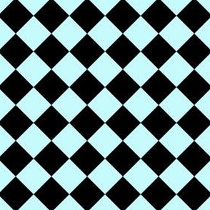1” Diagonal Checkers, Aqua and Black